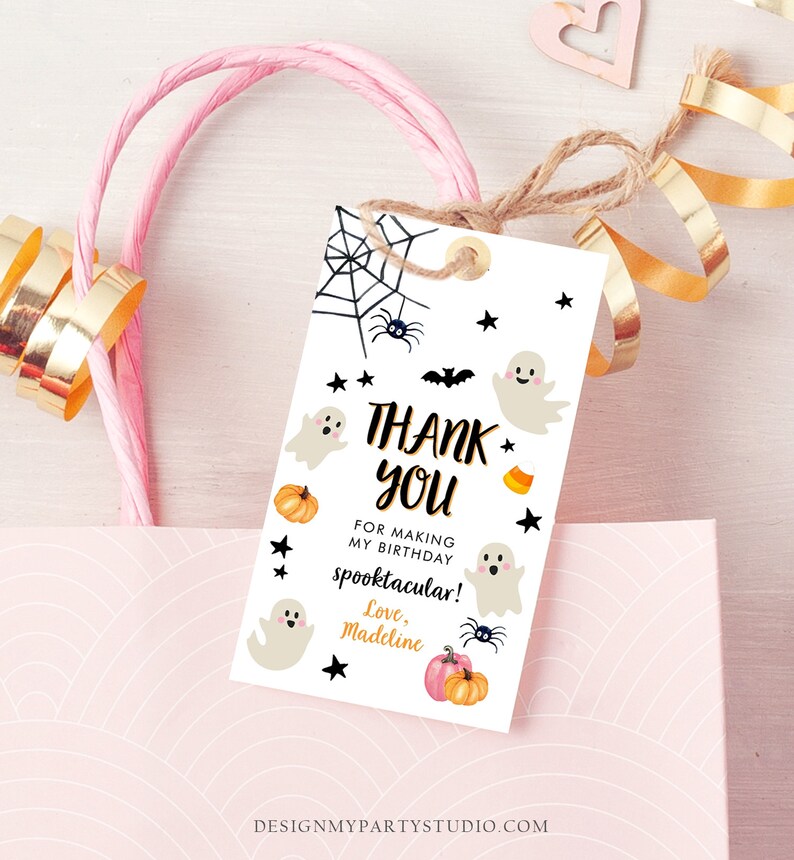 Editable Halloween Birthday Thank You Favor Tags Costume Party Girl ...
