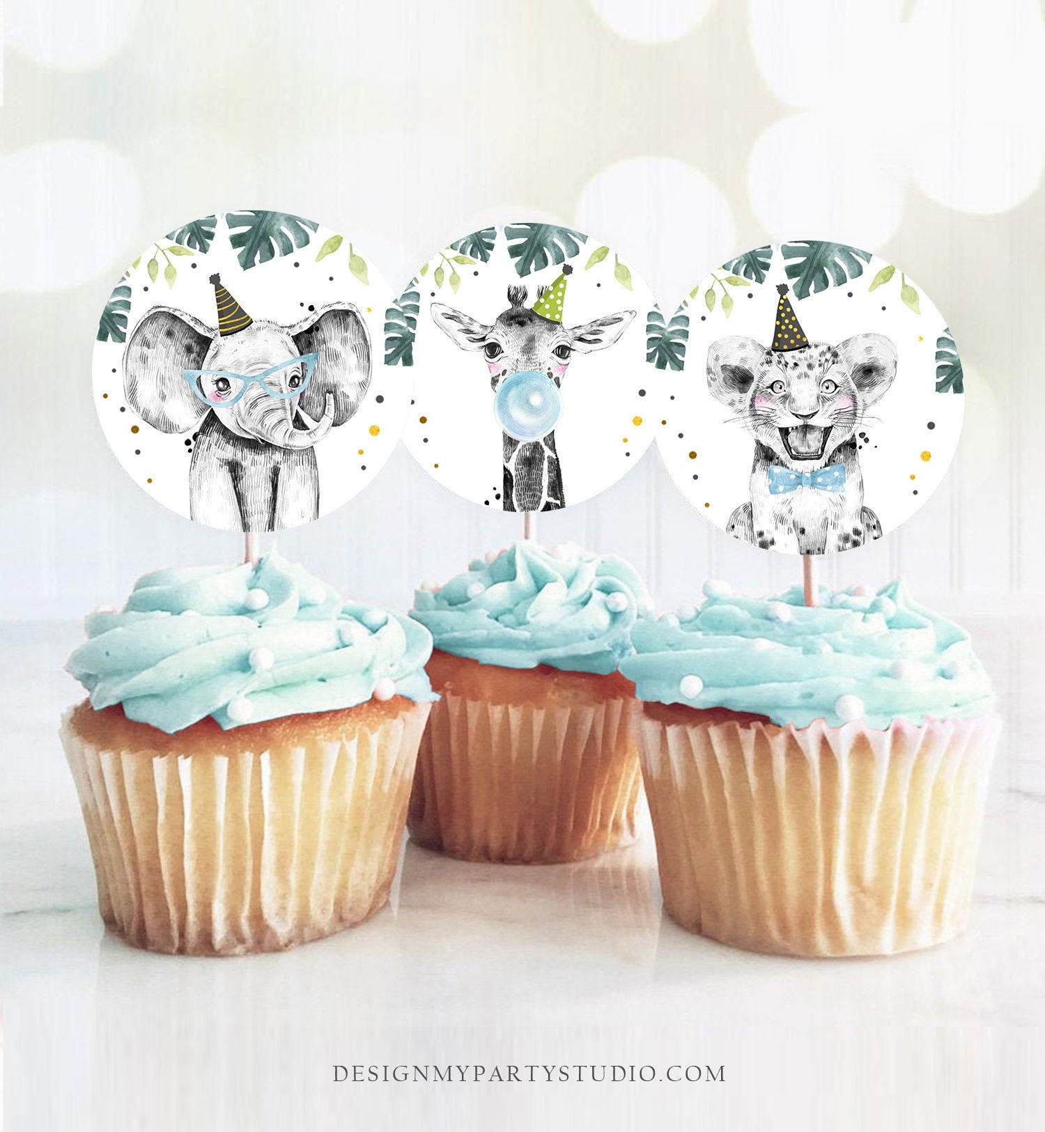 Party Animals Cupcake Toppers Favor Tags Birthday Party Decor Etsy