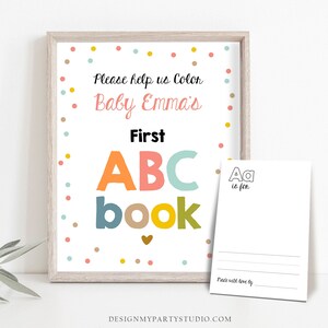 Editable ABC Coloring Book Baby Shower Game Shower Activity Baby Book Coloring Pages Alphabet Flash Cards First ABC Template Corjl PRINTABLE image 2