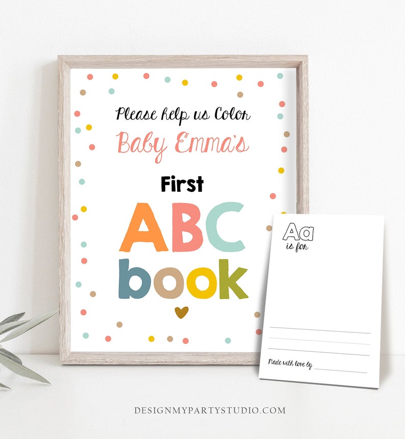 Editable ABC Coloring Book Baby Shower Game Shower Activity Baby Book Coloring Pages Alphabet Flash Cards First ABC Template Corjl PRINTABLE image 2