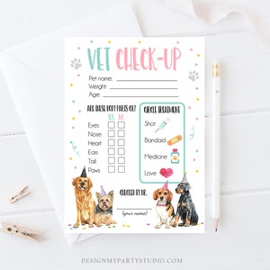 Vet Check Up Exam Sheet Pet Check-Up Dog Birthday Party Puppy Party Hospital Puppy Adoption Adopt a Pet Girl Pink Download Printable 0384 image 1