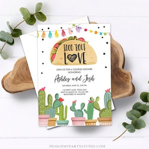 Editable Taco Bout Love Fiesta Couples Shower Invitation Cactus Succulent Green Pink Bridal Shower Download Printable Corjl Template 0254