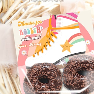 Editable Skate Treat Bag Inserts Retro Skate Birthday Party Favors Donuts Cookies Skating 70&#39;s Roller Rink Printable Corjl Template 0435