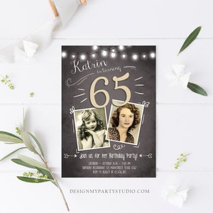 Editable 65th Birthday Invitation ANY AGE Chalkboard Rustic Adult Sixty Fifth Photo Vintage Sapphire Jubilee Anniversary Corjl Template 0230 image 2