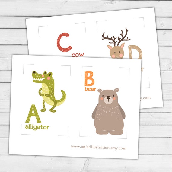 Alphabet Flash Cards Animal Alphabet Card Set Instant Animal Alphabet