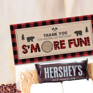 Druckbare Leckerli Tasche Toppers Holzfäller Geburtstagsparty Holzfäller Erster Geburtstag Wilder Bär S&#39;more Spaß Download DIGITAL PRINTABLE 0026