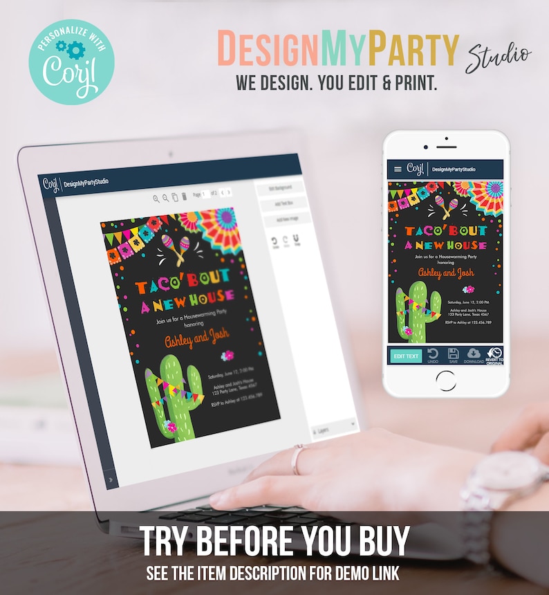Editable Taco Bout A New House Housewarming Party Invitation Fiesta New Home Cactus Mexican Digital Download Corjl Template Printable 0045 image 6