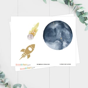 Printable Space Cake Topper Space Centerpieces Space Birthday Party Galaxy Table Decor Boy Astronaut Planets Watercolor Digital 0357 0366 image 2