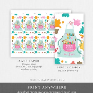 May include: Art-themed thank you cards featuring a light blue apron design, paint splatters, and the text "Thank You For Making My Birthday A Masterpiece!" Available in single and multi-card formats.