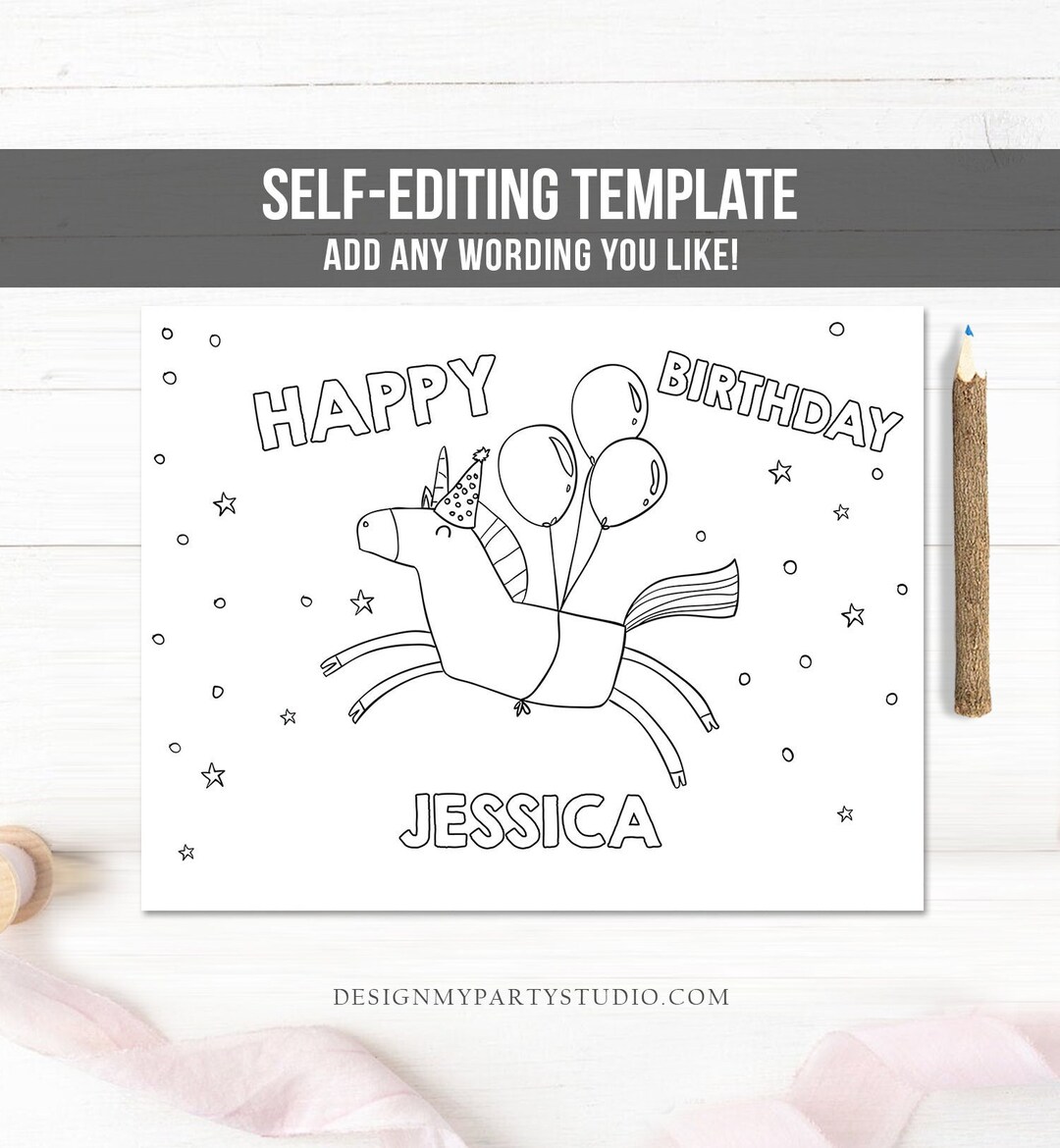 Editable Unicorn Coloring Page Unicorn Birthday Party Activity Game ...