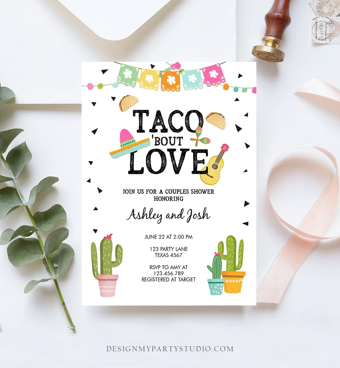 Editable Taco Bout Love Couples Shower Invitation Fiesta image 1