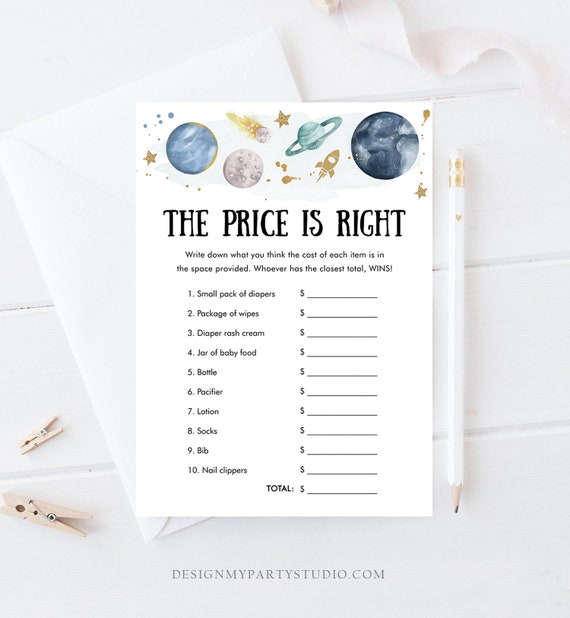 Editable The Price is Right Baby Shower Game Outer Space Planets Houston We Have a Boy Rocket Neutral Activity Corjl Template Printable 0357 Il_570xn