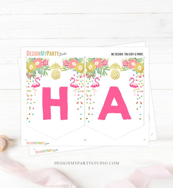 aloha happy birthday banner tropical flamingo pineapple gold etsy ireland