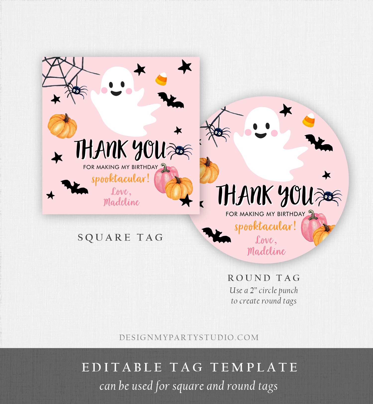 Editable Halloween Birthday Thank You Favor Tags Costume Party - Etsy UK