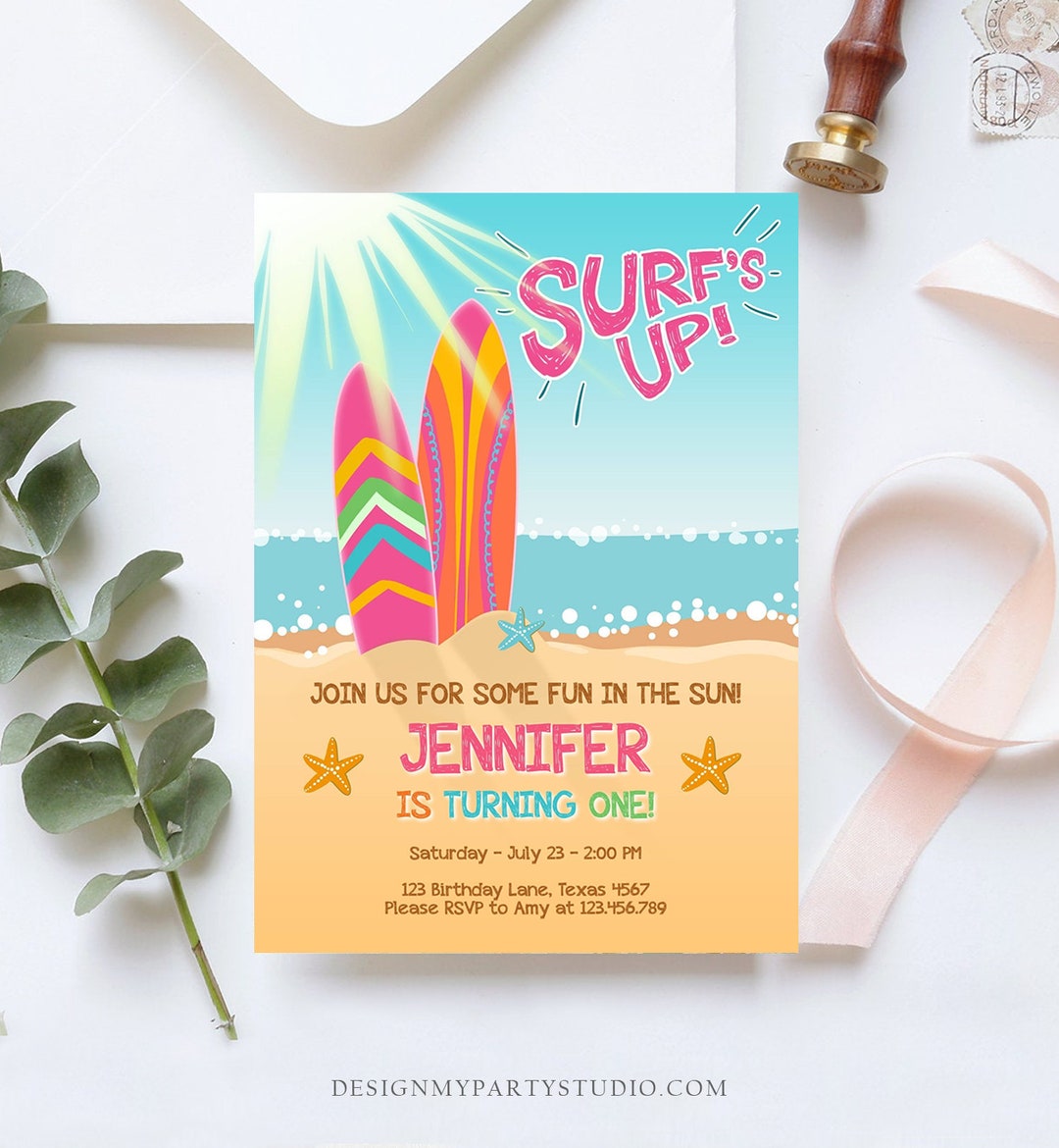 Editable Surf Birthday Invitation Summer Beach Party Surfboard - Etsy