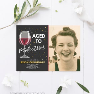 Editable Aged to Perfection Birthday Invitation Wine Adult Birthday Invite Rustic Surprise Download Printable Invitation Template Corjl 0252 image 2