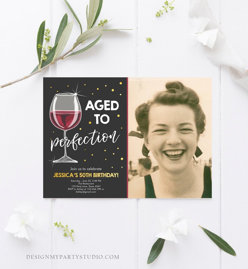 Editable Aged to Perfection Birthday Invitation Wine Adult Birthday Invite Rustic Surprise Download Printable Invitation Template Corjl 0252 image 2