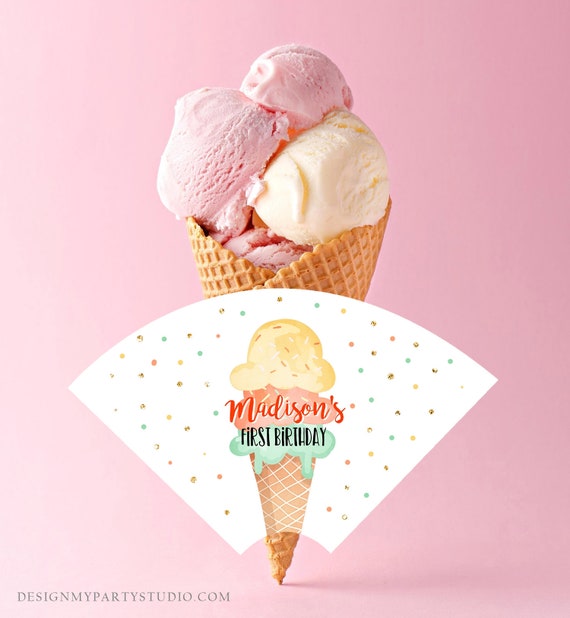 editable ice cream cone wrapper ice cream label ice cream birthday girl mint ice cream social cone wrapper ice cream bar template corjl 0243 by design my party studio catch my party