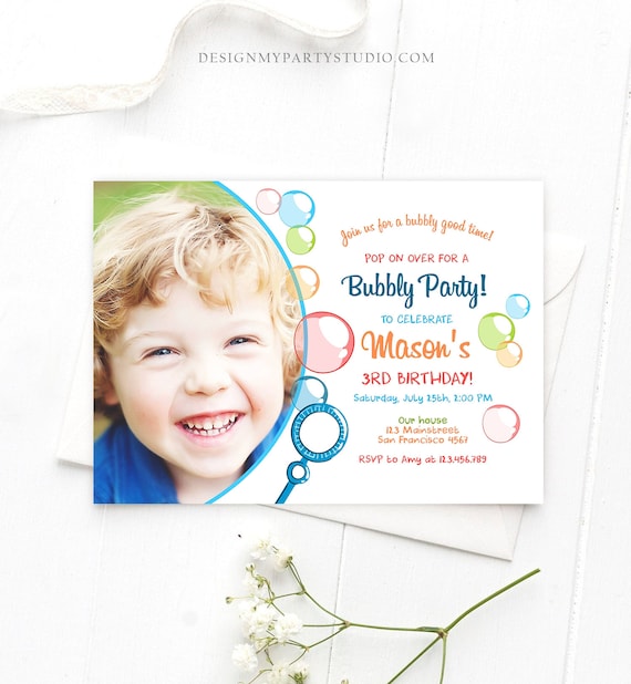 Editable Bubble Birthday Invitation Bubbles Birthday Party Invite Pop