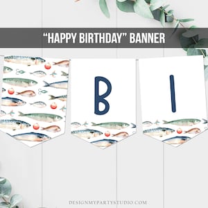 Happy Birthday Banner Fishing Birthday Banner Boy Birthday Decorations ...