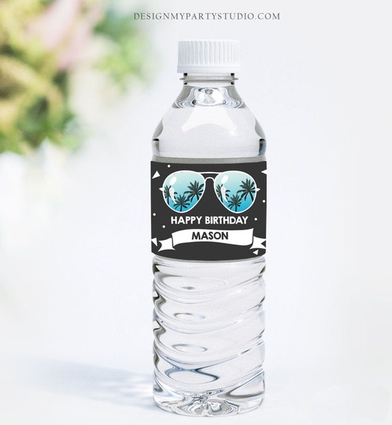 Editable Water Bottle Labels Sunglasses Two Cool Birthday Boy 2nd Birthday Summer I'm This Many Palm Decor Printable Template Corjl 0136 Il_570xn