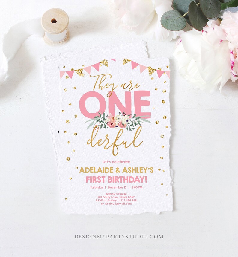 Editable Onederful Birthday Invitation Girls First Birthday Etsy