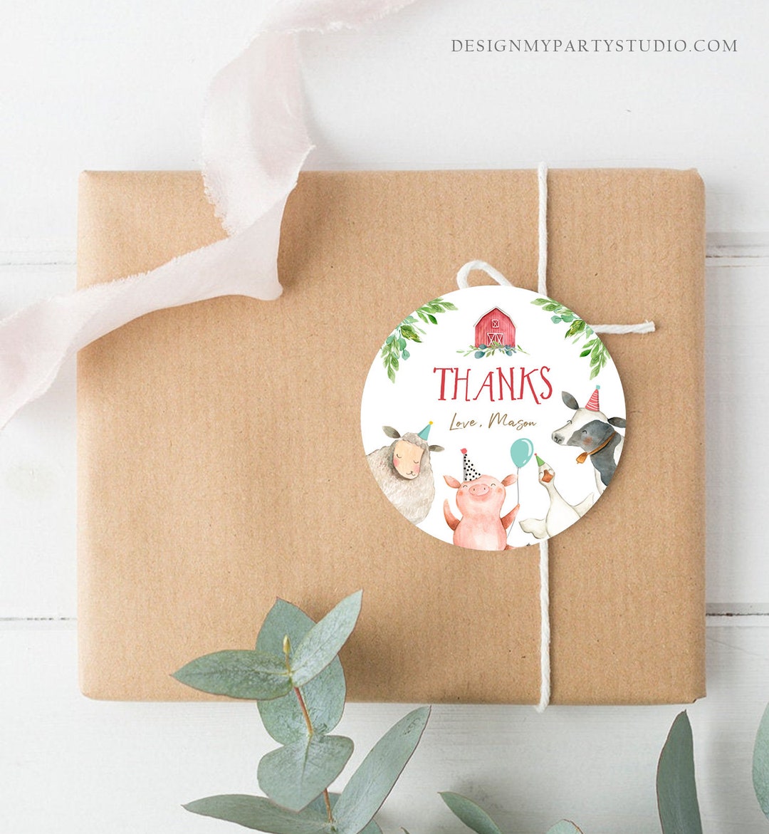 Editable Farm Animals Thank You Tags Boy Birthday Red Barn Barnyard ...