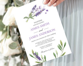 Editable Lavender Wedding Invitation Greenery Foliage Boho Bridal Shower Lilac Blush Lavender Purple Digital Corjl Template Printable 0206