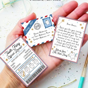 Mini kit editable de hada de los dientes, recibo y carta con sobre, kit de hada de los dientes, nota de hada de los dientes perdida, plantilla digital para niños, imprimible 0526