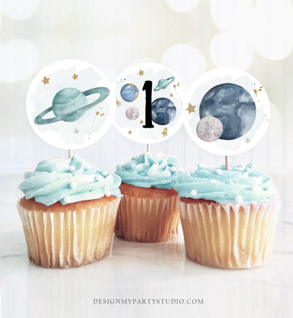 Outer Space Birthday Cupcake Toppers First Trip Around the Sun Favor Tags Space Birthday Planets Galaxy Download Digital PRINTABLE 0357 Il_570xn