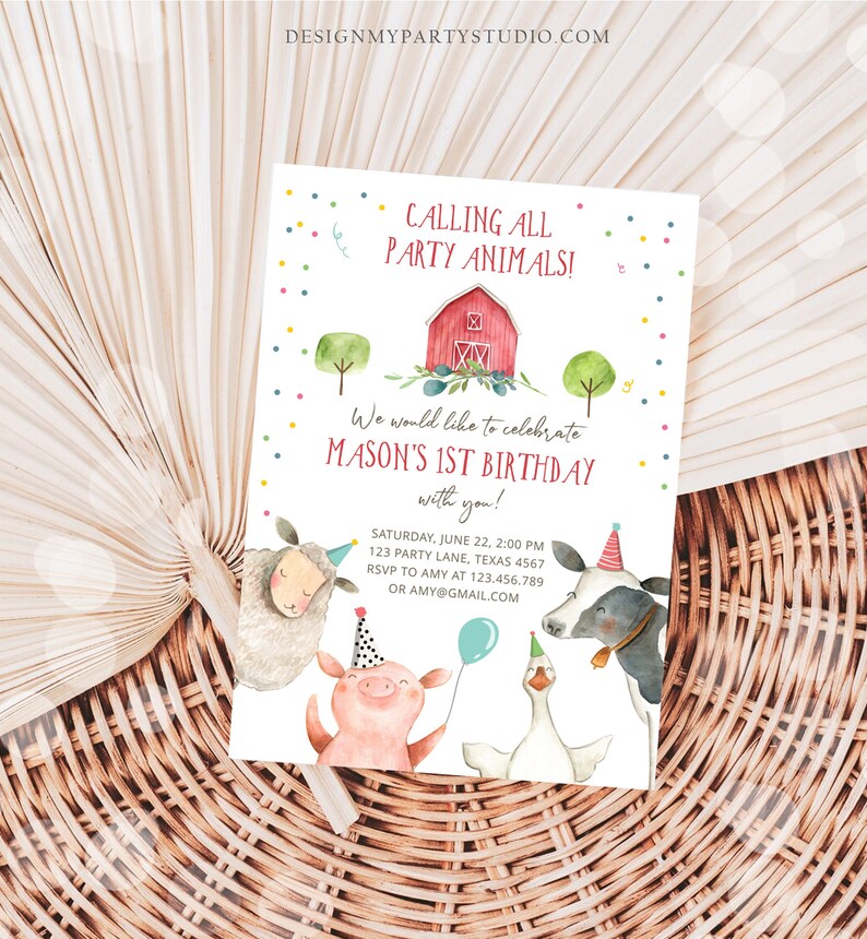 Editable Farm Animals Birthday Invitation Boy Farm Barnyard First ...
