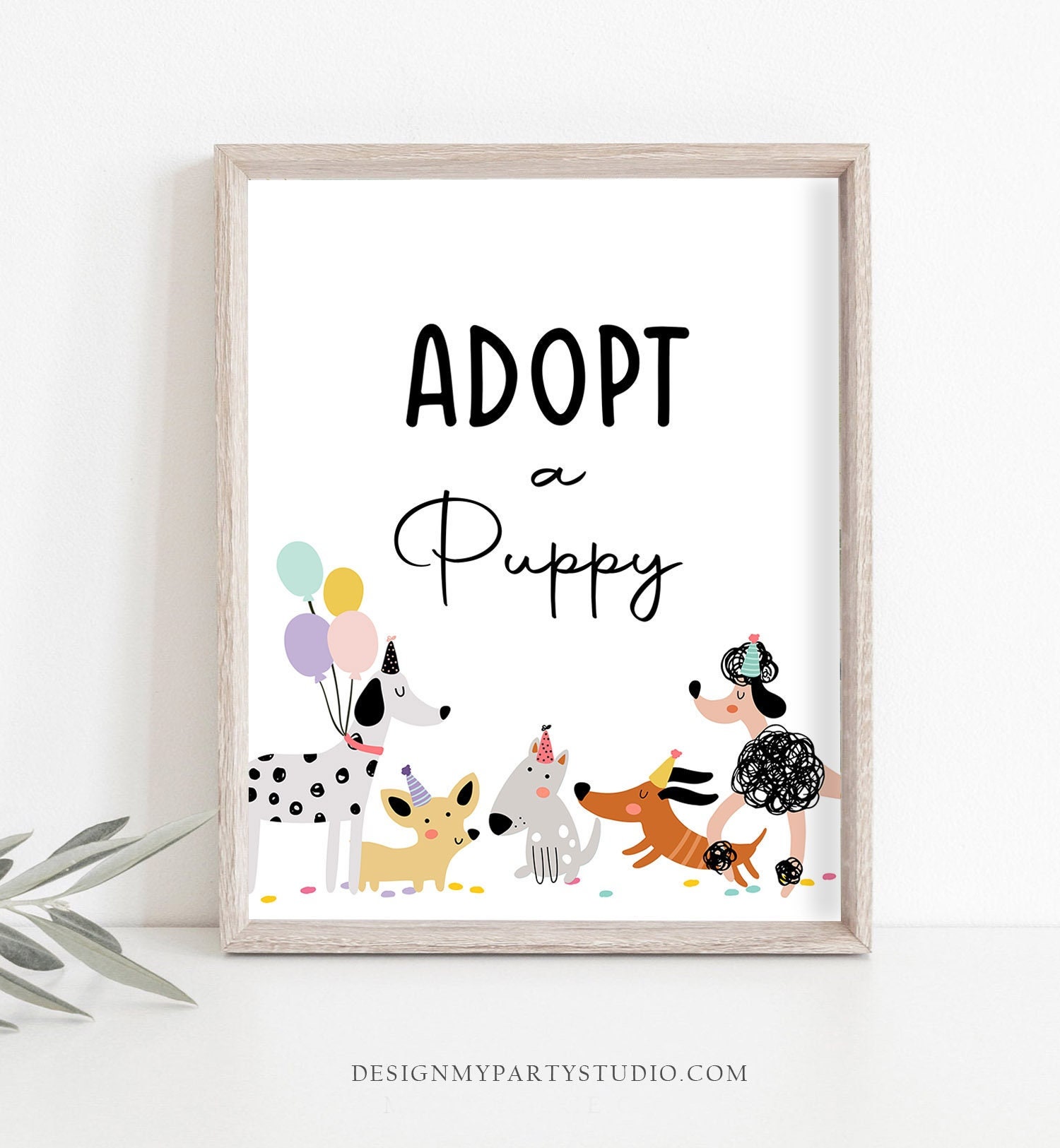 Adopt a Puppy Birthday Sign Table Decor Dog Birthday Party Pink Girl ...