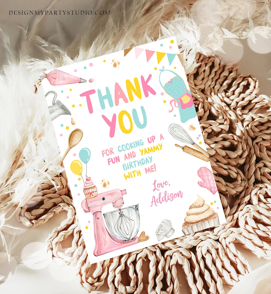 Editable Baking Thank You Card Kids Cooking Birthday Thank You Note ...