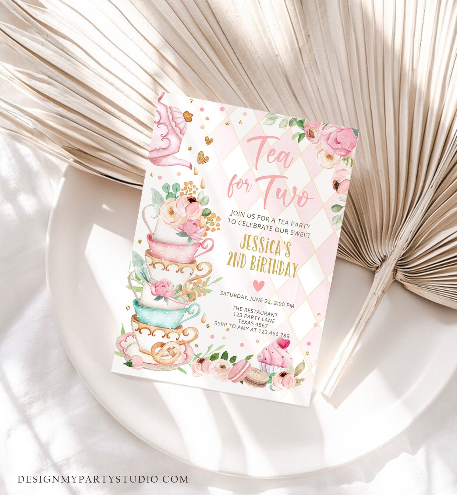 Editable Tea for Two Birthday Invitation Girl Tea Party Invite Etsy