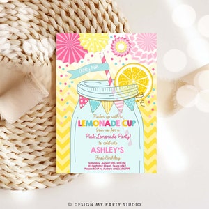 Editable Sunshine Lemonade Birthday Invitation Pink Girl Sunshine Party ...