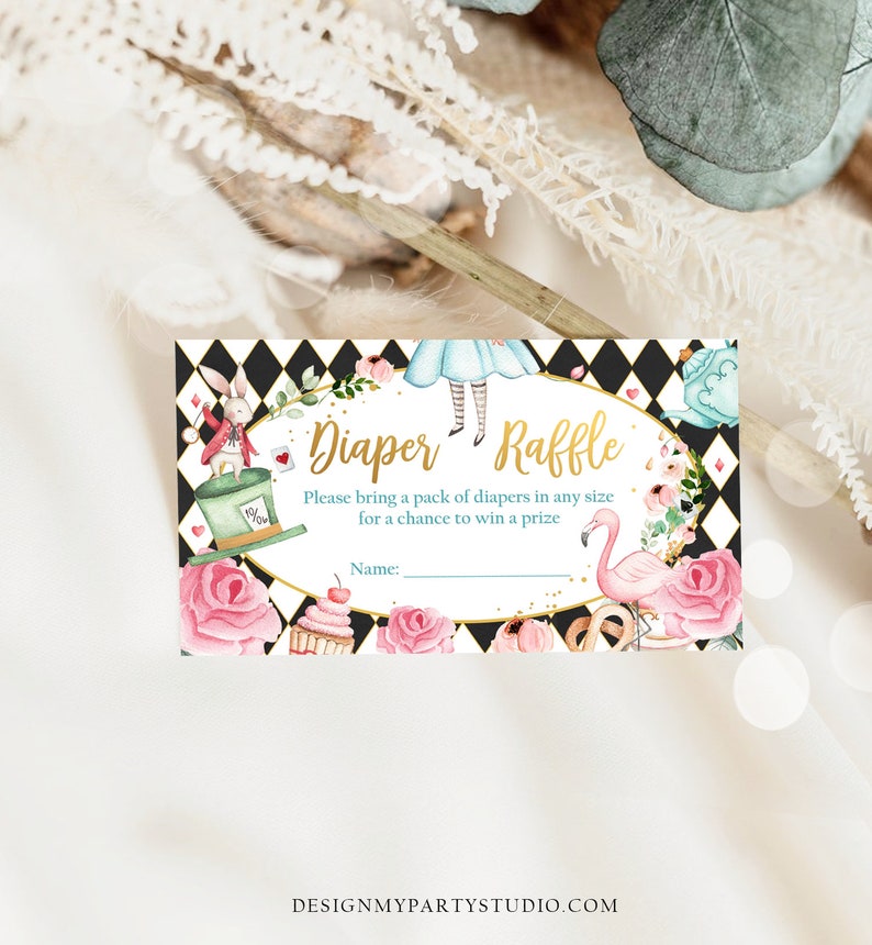 Editable Diaper Raffle Ticket Diaper Game Card Alice in Etsy