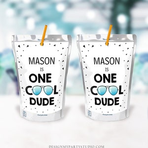 Editable One Cool Dude Juice Pouch Label Juice Favor Boy First Birthday 1st Dude Sunglasses Label Digital Download Template Printable 0136