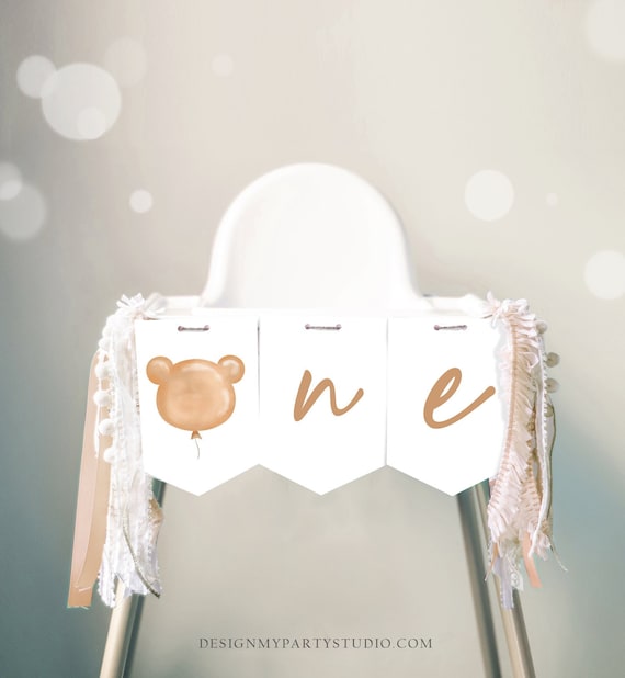 Bear High Chair Banner Teddy Bear Birthday Party 1st First Birthday Modern Bear Picnic Cute Beary First Decor Neutral PRINTABLE Digital 0439 Il_570xn