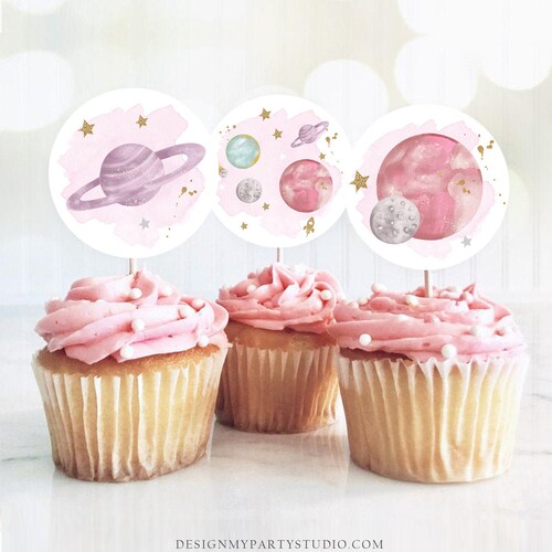 Outer Space Birthday Cupcake Toppers First Trip Around the Sun Etsy