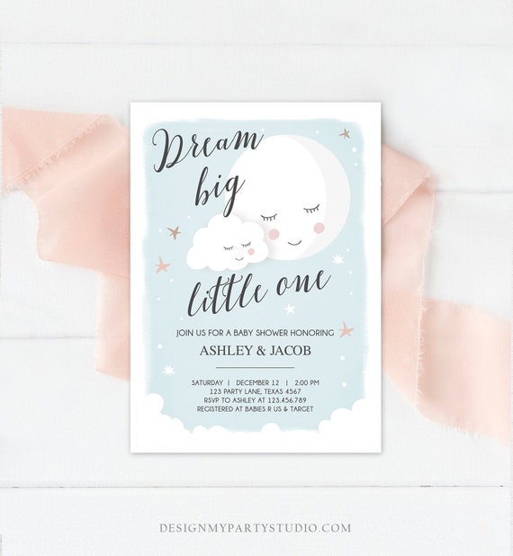 dream big little one baby shower invitations