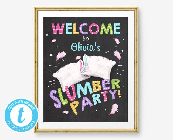 Welcome Sign Slumber Party Birthday Sleepover Pyjamas Pillow Fight Table Sign Instant Download Editable Template Printable 8x10 0067 Il_570xn