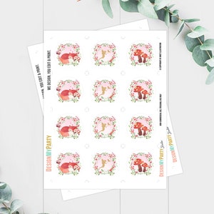 Woodland Fairy Cupcake Toppers Enchanted Forest Birthday Party Decorations Girl Pink Gold Stickers Tags download Digital PRINTABLE 0173 image 3