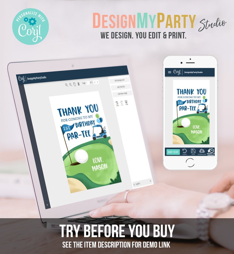 Editable Golf Favor Tags Golf Thank You Par-tee Tags Golfing Birthday Hole in One 1st Birthday Boy Gift Tag Download Corjl Template 0405 image 6