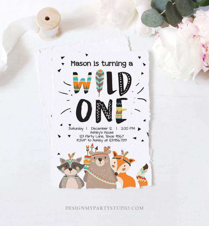 Editable Tribal Wild One Birthday Invitation Boho Woodland - Etsy
