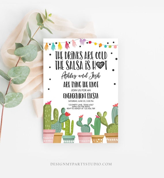Editable Fiesta Engagement Invitation Bridal Shower Couples Shower Invitation Cactus Succulent Printable Invitation Template Corjl 0254 Il_570xn