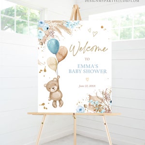 Editable Boho Teddy Bear Welcome Sign Bear Baby (Instant Download) - Etsy