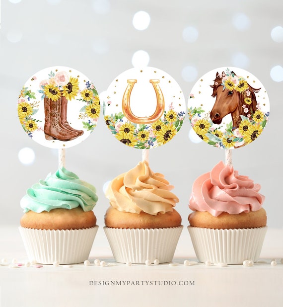 24-Piece Sunflower Horse Cupcake Toppers - Western Cowgirl Theme Birthday Party Decorations - View #7