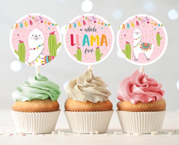 Llama Cupcake Toppers Favor Tags Birthday Party Decoration Fiesta Mexican Llama Party Cactus Baby Shower download Digital PRINTABLE 0079 Il_570xn