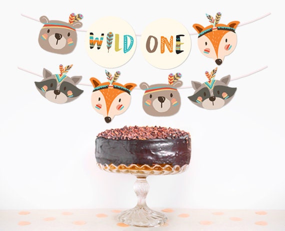 Tribal Woodland Garland Wild One Birthday Woodland Banner Decor First Birthday Forest Animals Wild One Baby Shower PRINTABLE Digital 0061 Il_570xn