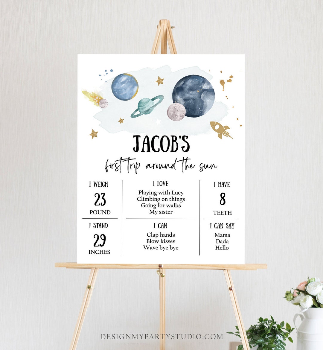 Editable Outer Space Birthday Milestones Sign First Trip Around the Sun ...